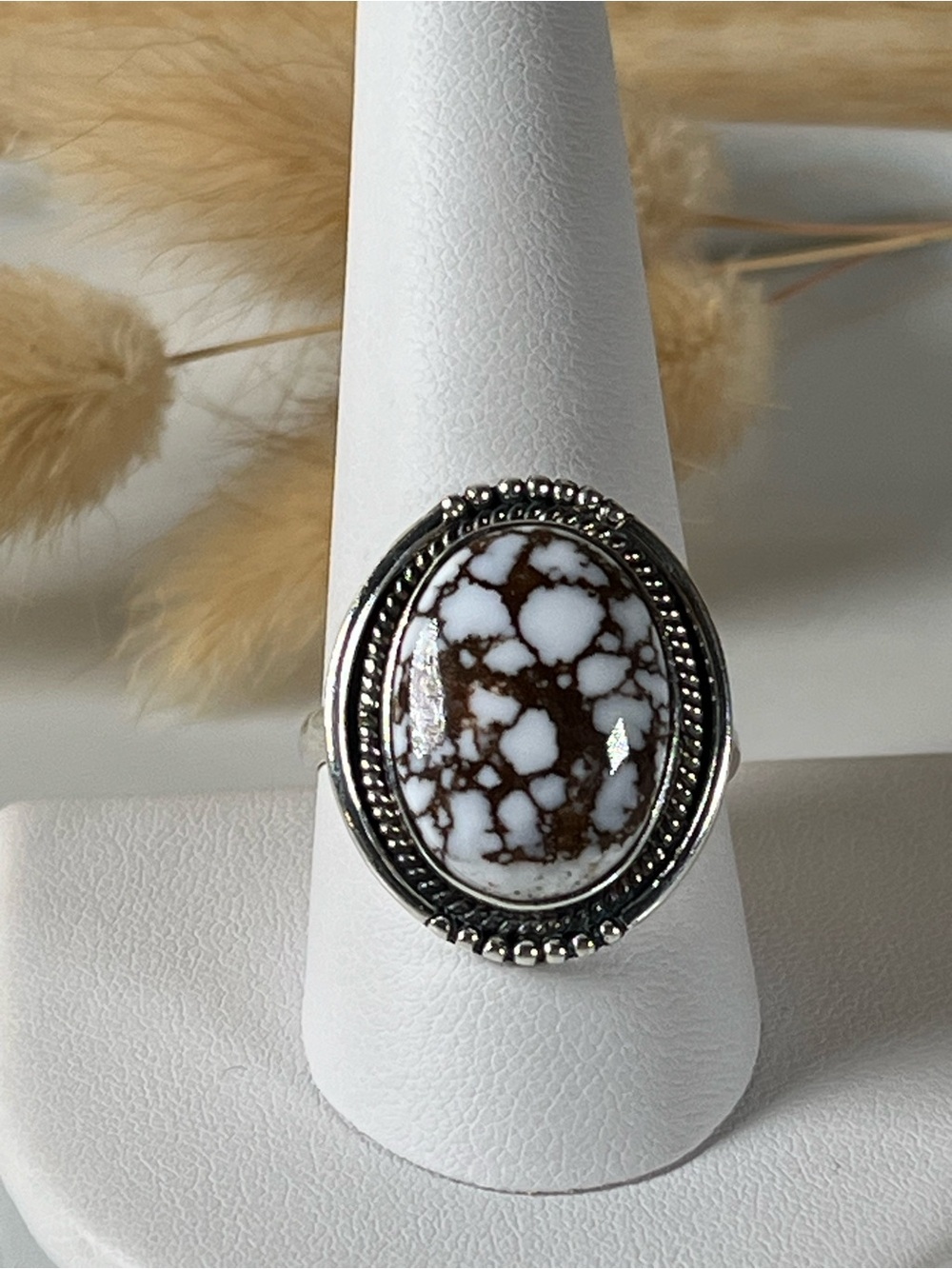 925 Sterling Silver Overlay Wild Horse Magnesite Gemstone Ring Size 10